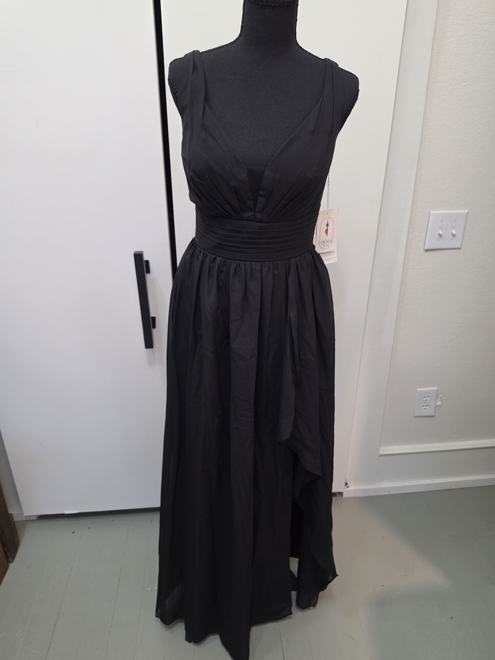 Classic Black Maxi Dress with Pleated Waist